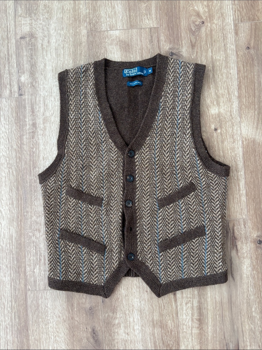 Polo by Ralph Lauren Brown Herringbone Vest with Blue Accents